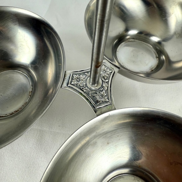 MCM 3 Bowl Condiment Relish Dish with Handle International Decorator Stainless - Picture 7 of 11